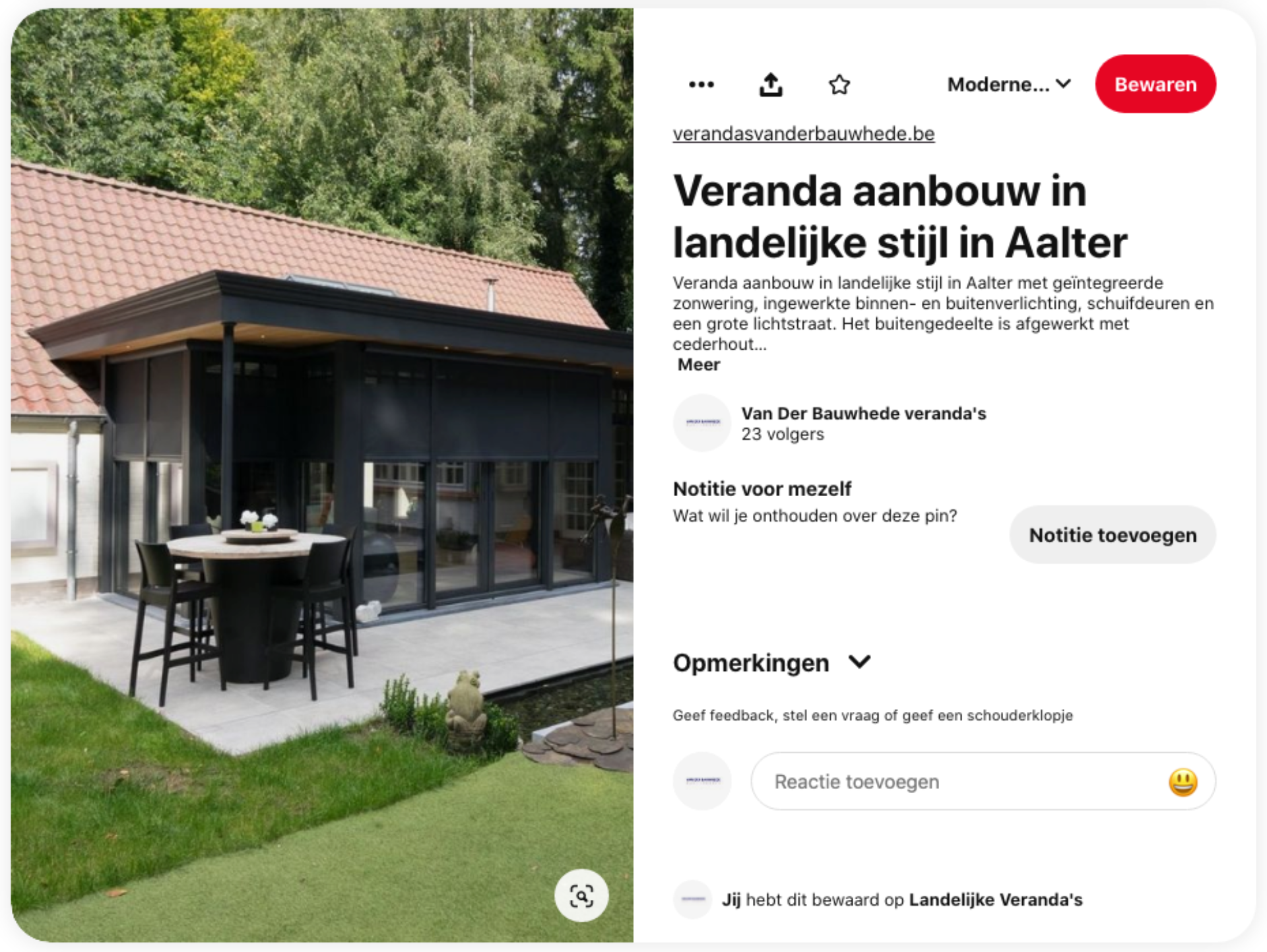 Pinterest Pin VDB veranda aanbouw in landelijkse stijl in Aalter