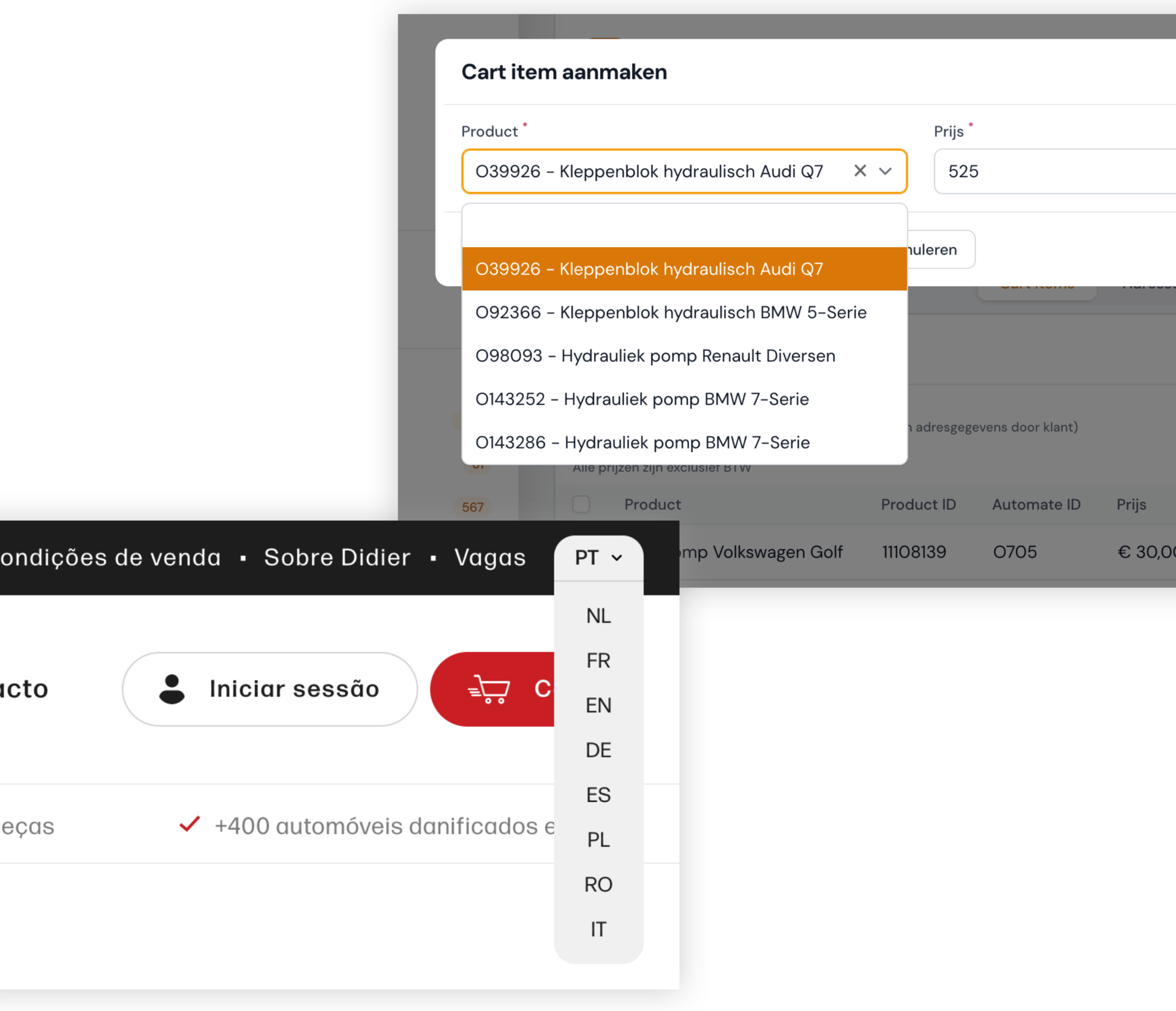 Dasmedia webshop ontwikkelen Didier cartbeheer talen