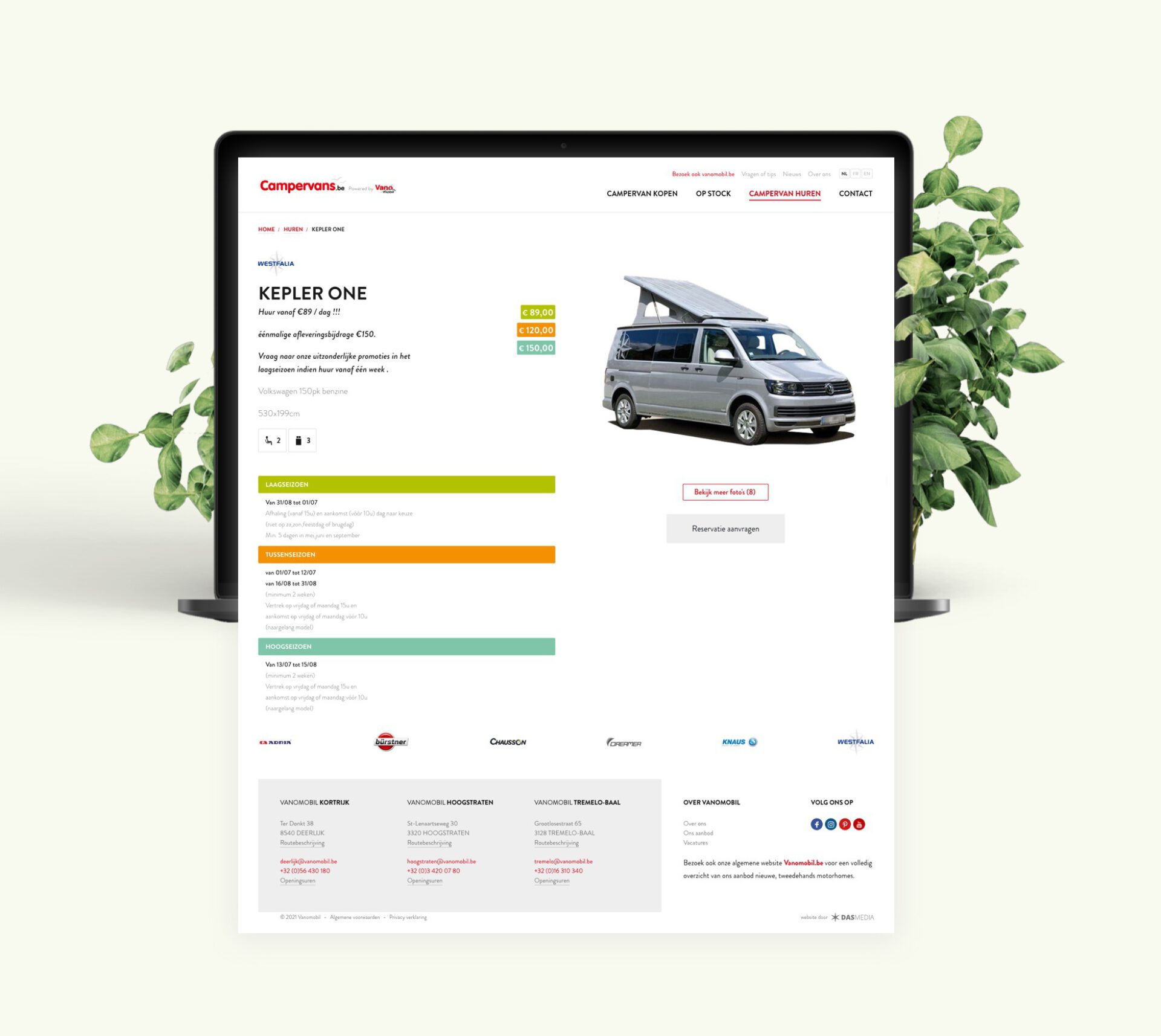 Dasmedia website ontwikkelen campervans detailpagina huren