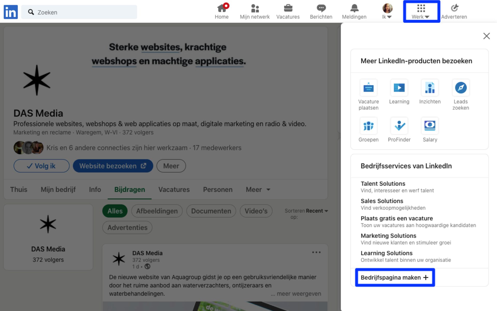 DAS Media Linked In bedrijfspaggina maken